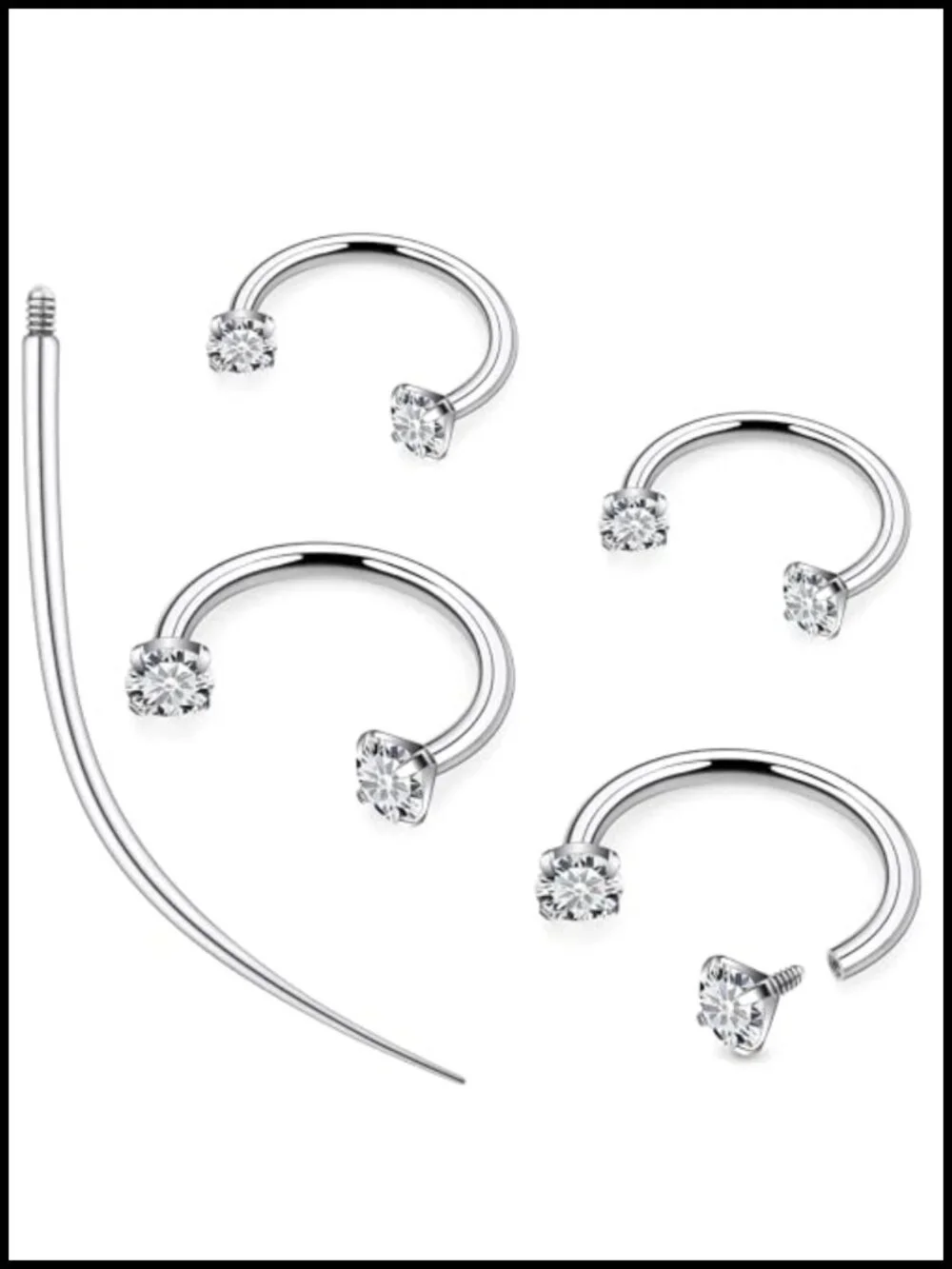 16G Titanium Horseshoe Nose Ring CZ Internally Threaded Septum Piercing Jewelry